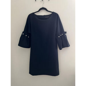 Banana Republic Dress Womens 8 Blue Flounce Sleeve Pearl Shift Elegant Classic